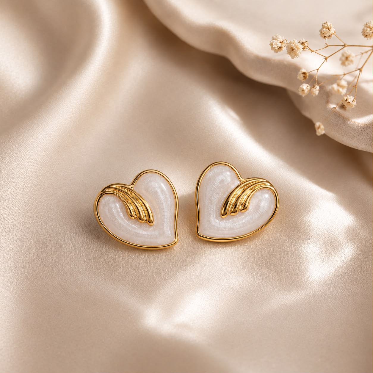 WHITE HEART EARRING 