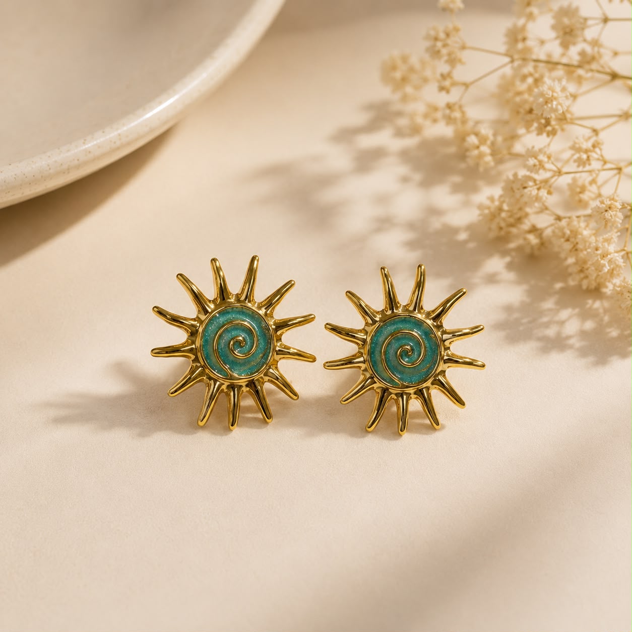 TEAL SUN EARRING 
