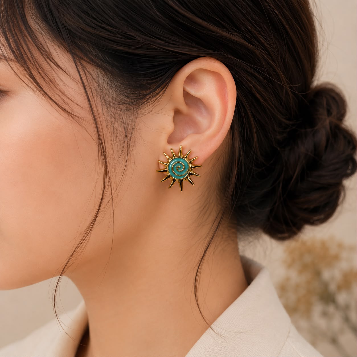 TEAL SUN EARRING 