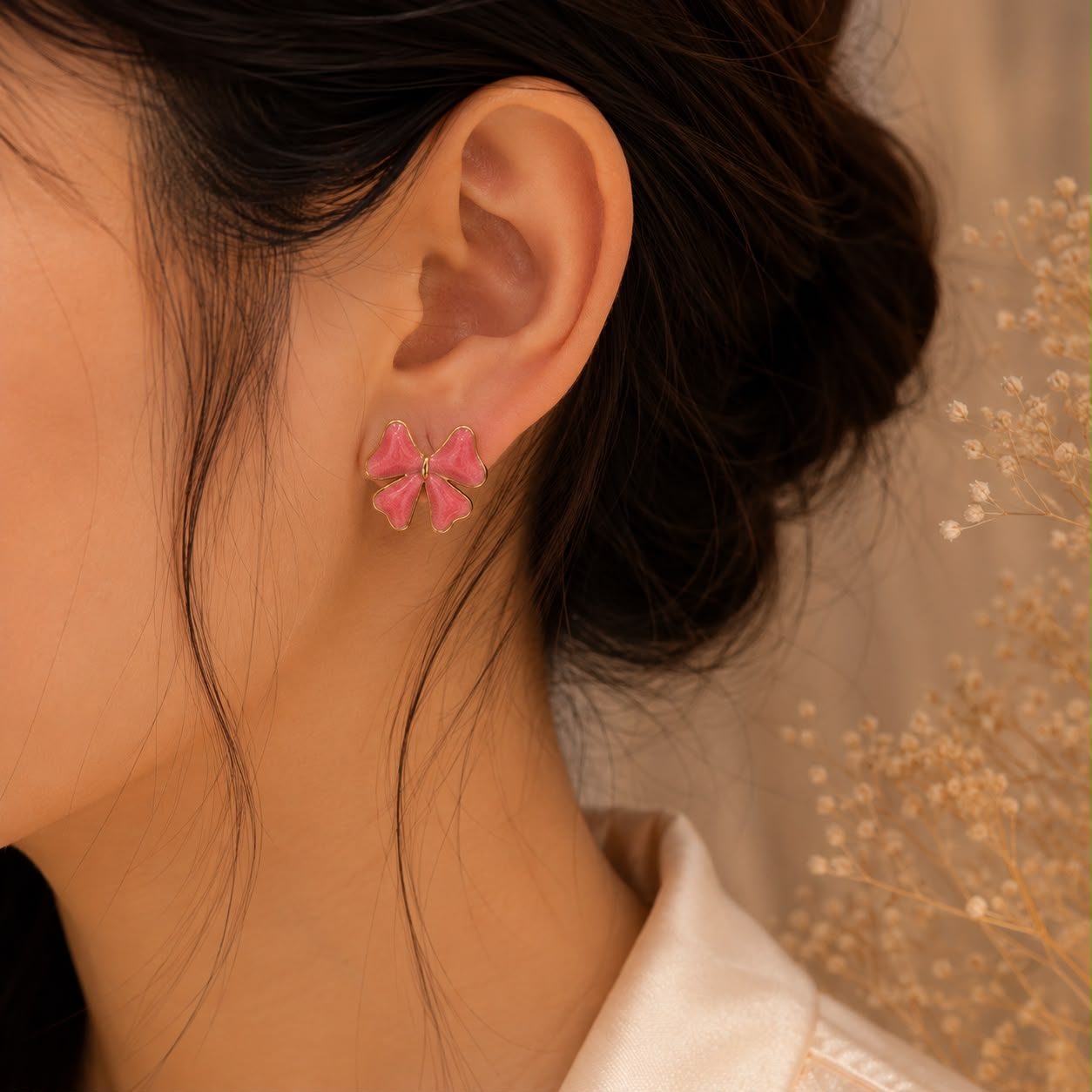 PINK BOW EARRING 