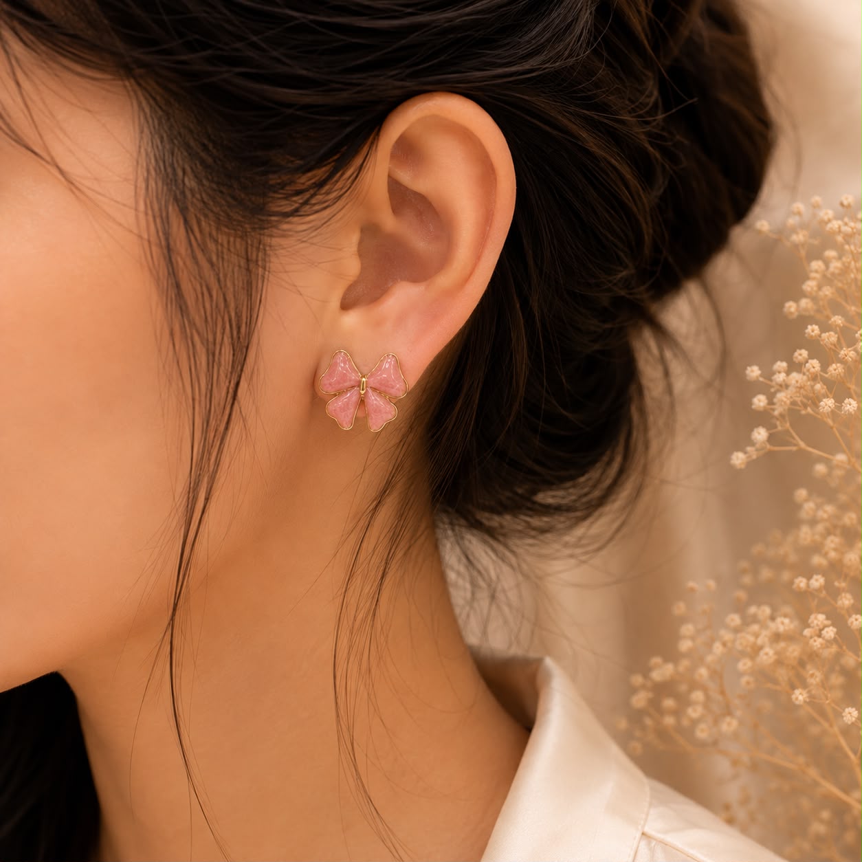 BABY PINK BOW EARRING 