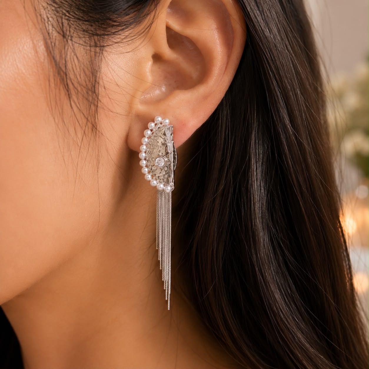 SILVER THREAD EARRING 