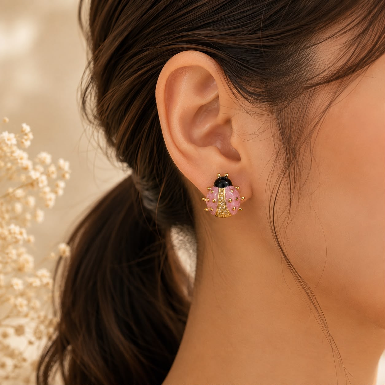 PINK BEETLE EARRING 