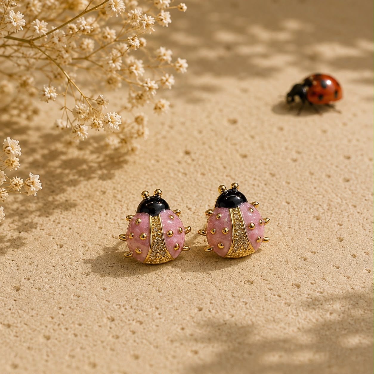 PINK BEETLE EARRING 