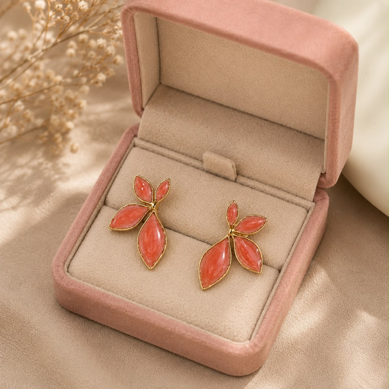 PEACH LEAFY EARRING 