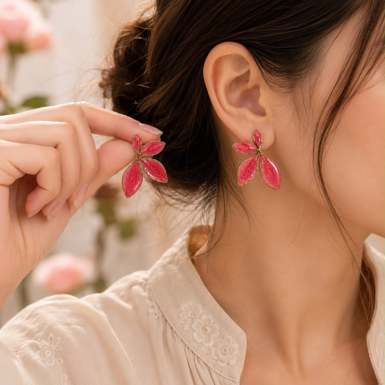RED LEAFY EARRING 