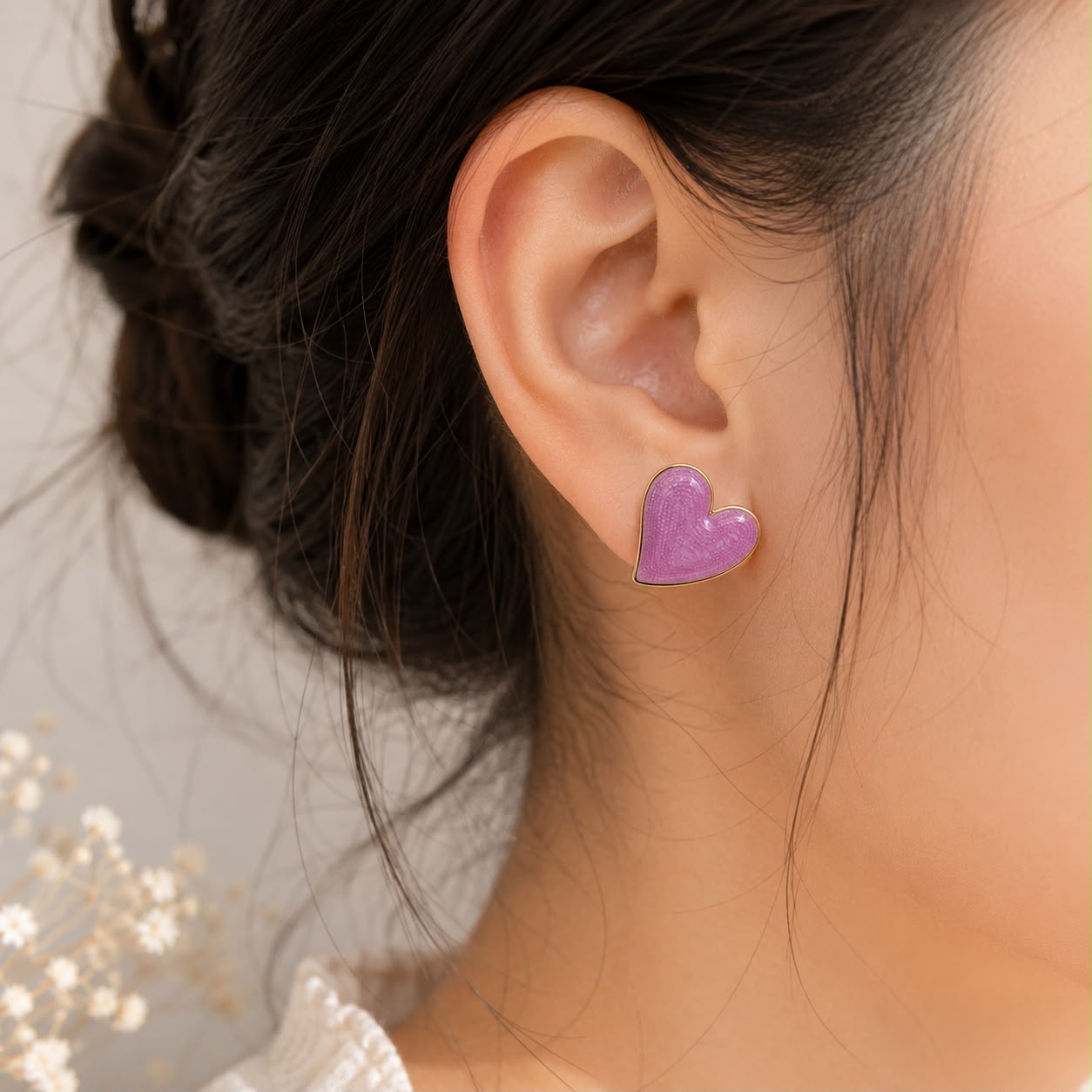 PURPLE FULL HEART EARRING 