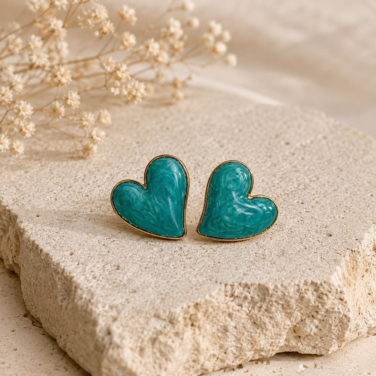 TEAL FULL HEART EARRING 