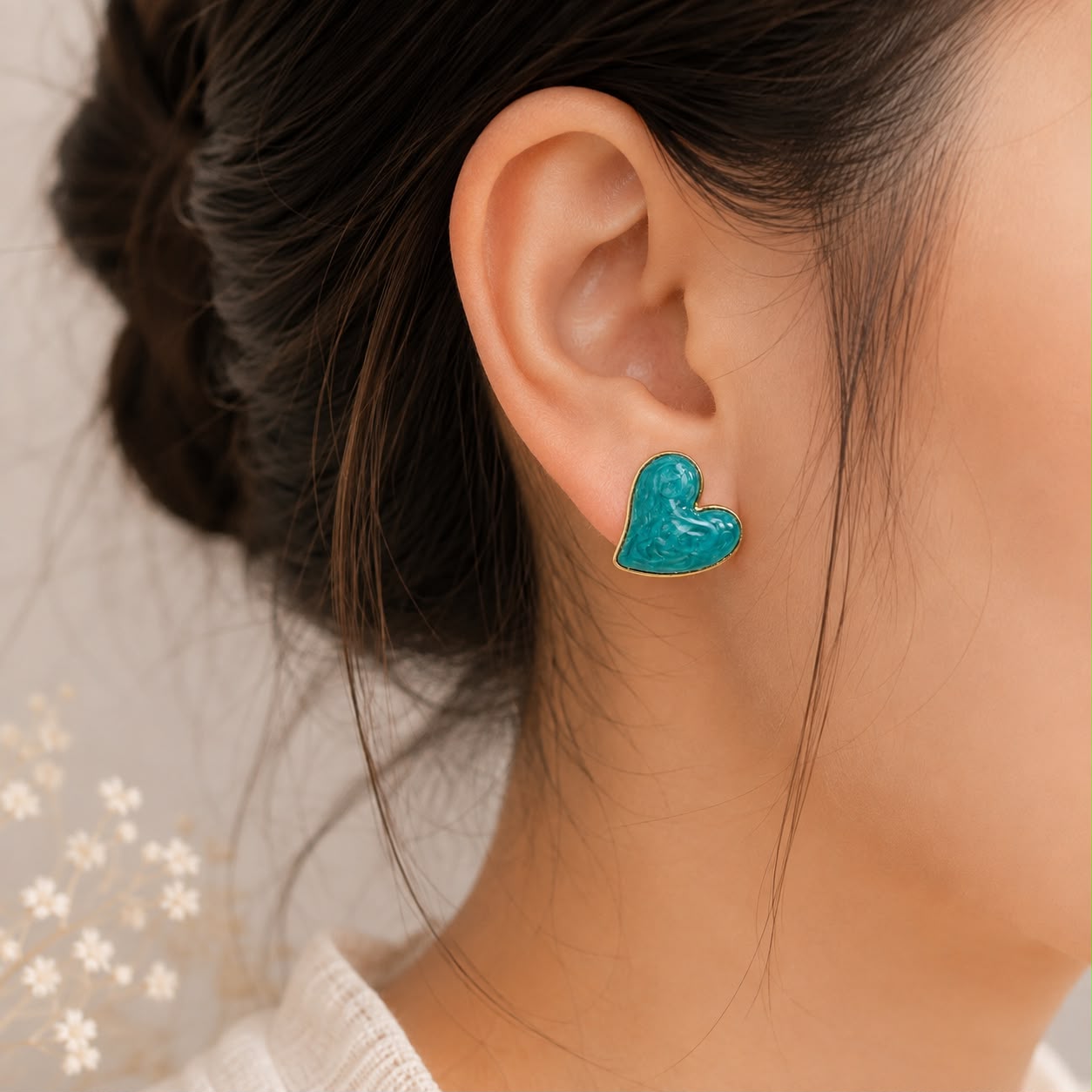 TEAL FULL HEART EARRING 