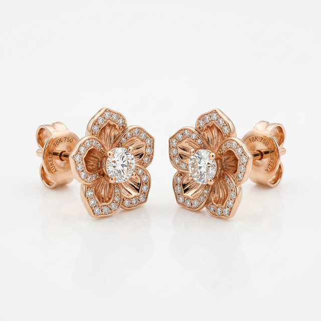 Rose Gold Floral Stud Earrings